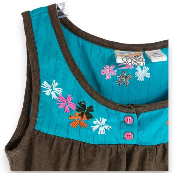 O'NEILL Women's Tank top- SIZE XS- Aqua Green- Brown- Flowers- Summer-Cool-Light - Picture 5 of 12